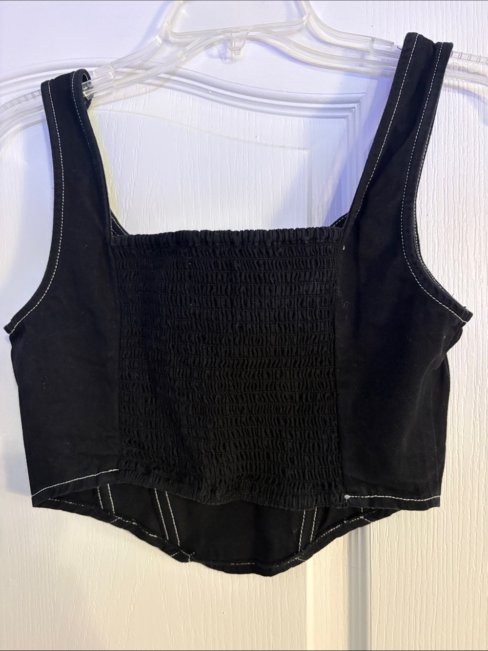 Black Contrast-Stitched Corset Crop Top - Picture 2 of 3